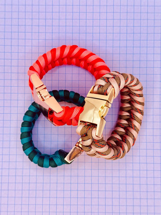 Three handmade bracelets showing different designs 
