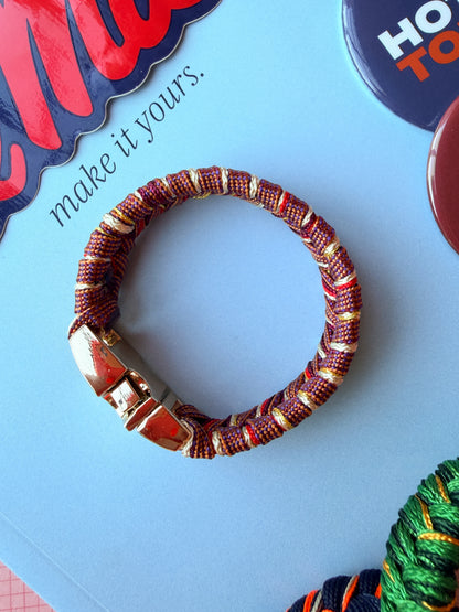 Custom college bracelet in school colors, made to order in Dallas